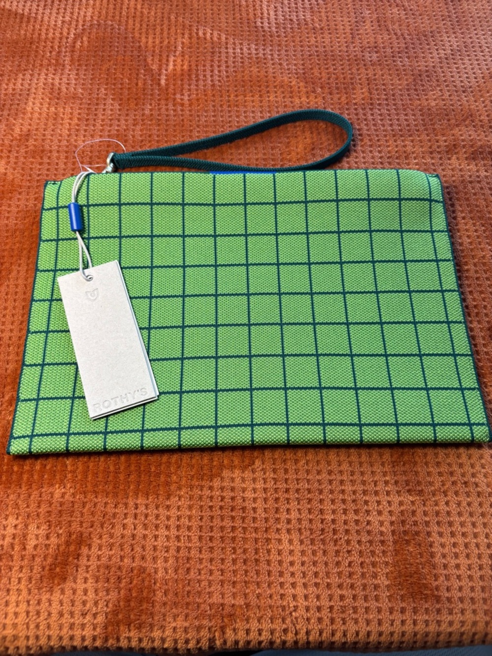 Rothy's Lime and Dark Green Grid Wristlet Pouch